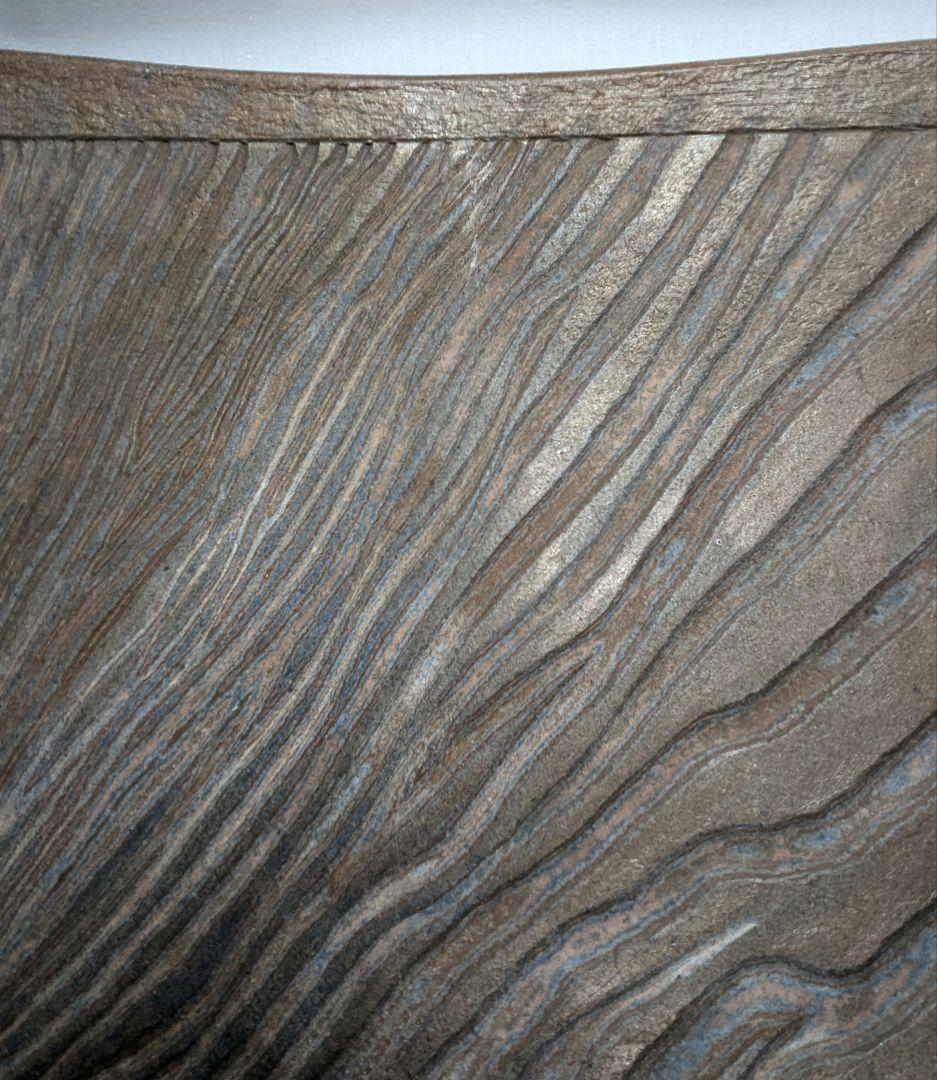 【直しあり】岡山県重要無形文化財 山本出 備前焼 足付縞文様長方皿 花台 陶板