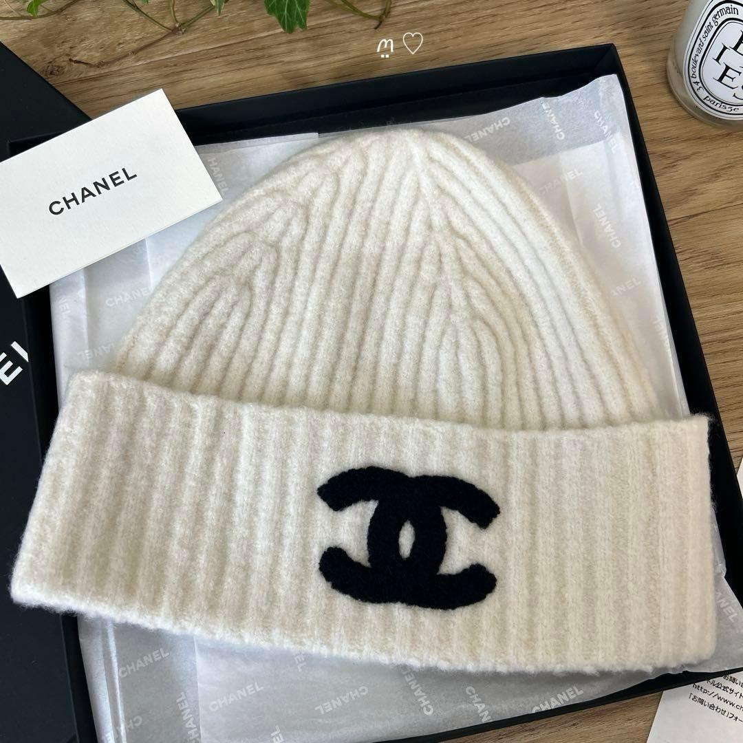 CHANEL　シャネル　カシミヤシルク　ココマークニットキャップ　ビニー帽子