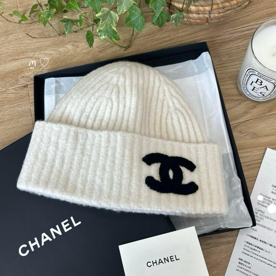 CHANEL　シャネル　カシミヤシルク　ココマークニットキャップ　ビニー帽子