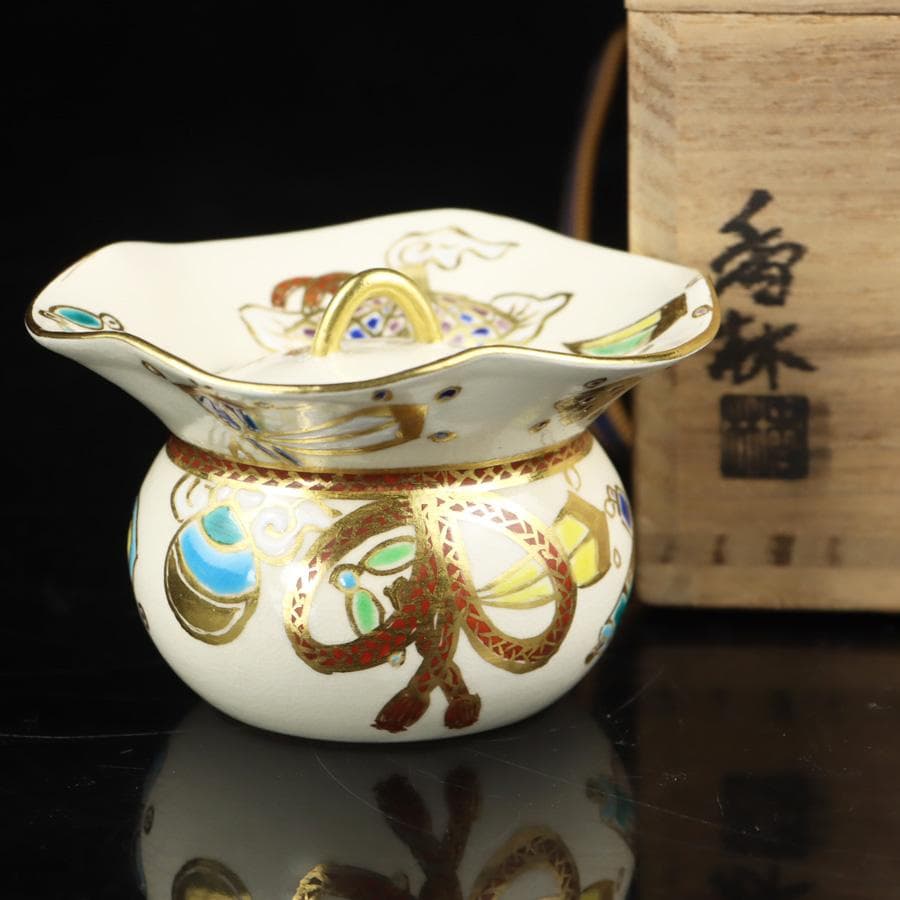 Y3030-2 茶道具 宮川香林 宝尽 袋形薄器 共箱　　GGG