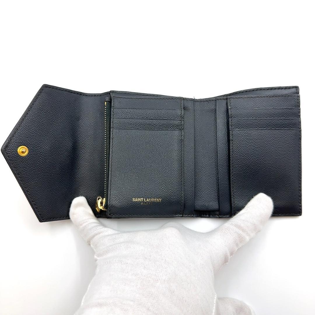 ◇サンローラン◇レザー/Vステッチ/コンパクト/三つ折り財布/PLB403943