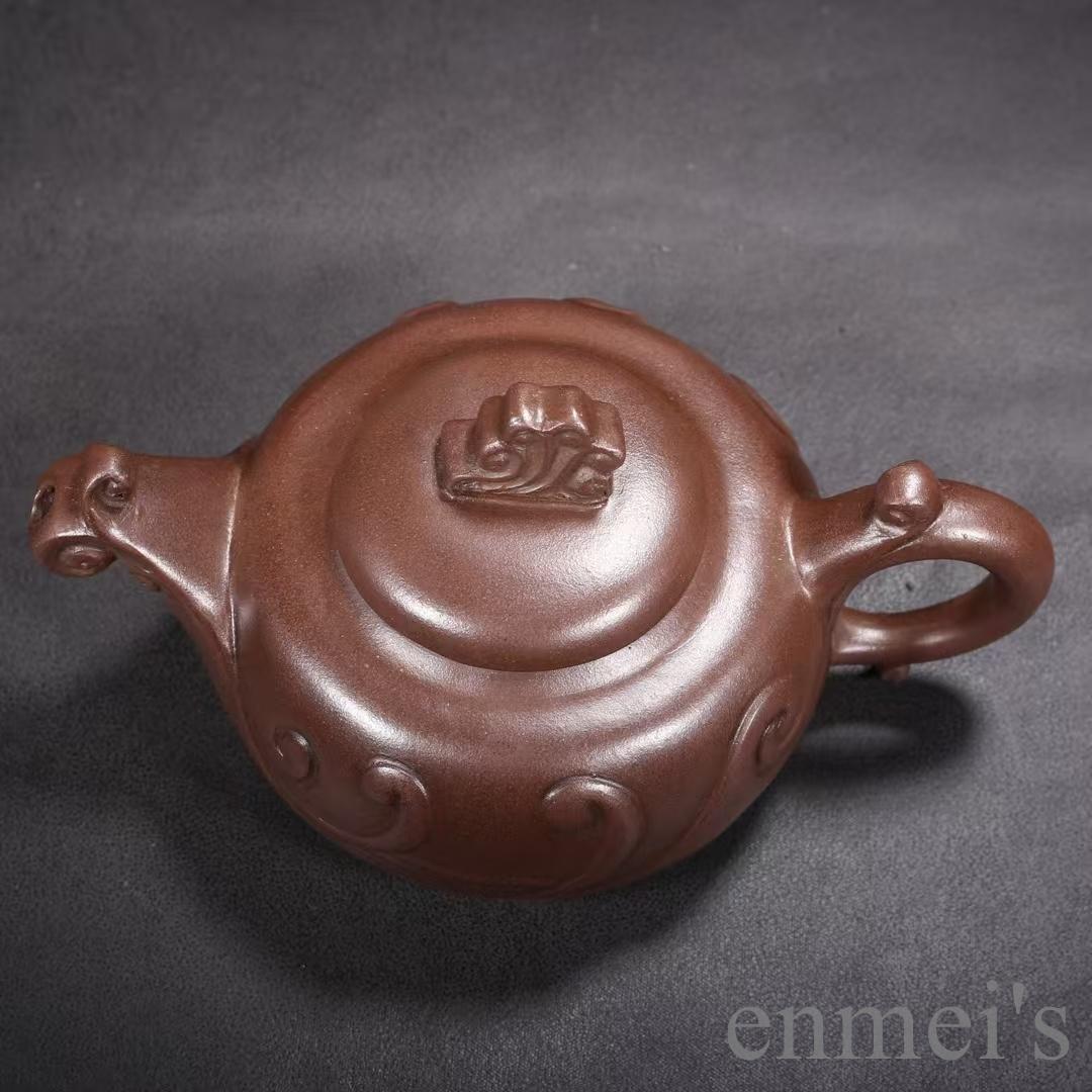 中国古美術 中国宜興 紫砂壺 如意壺 底款汪寅仙 原鉱紫泥 急須 茶壺 煎茶道具