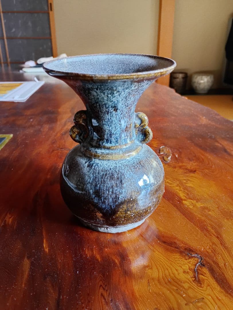 古唐津焼　青褐色の広口徳利