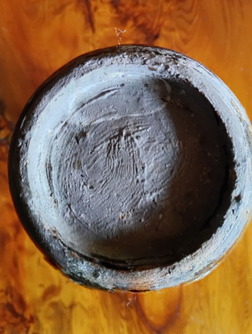 古唐津焼　青褐色の広口徳利