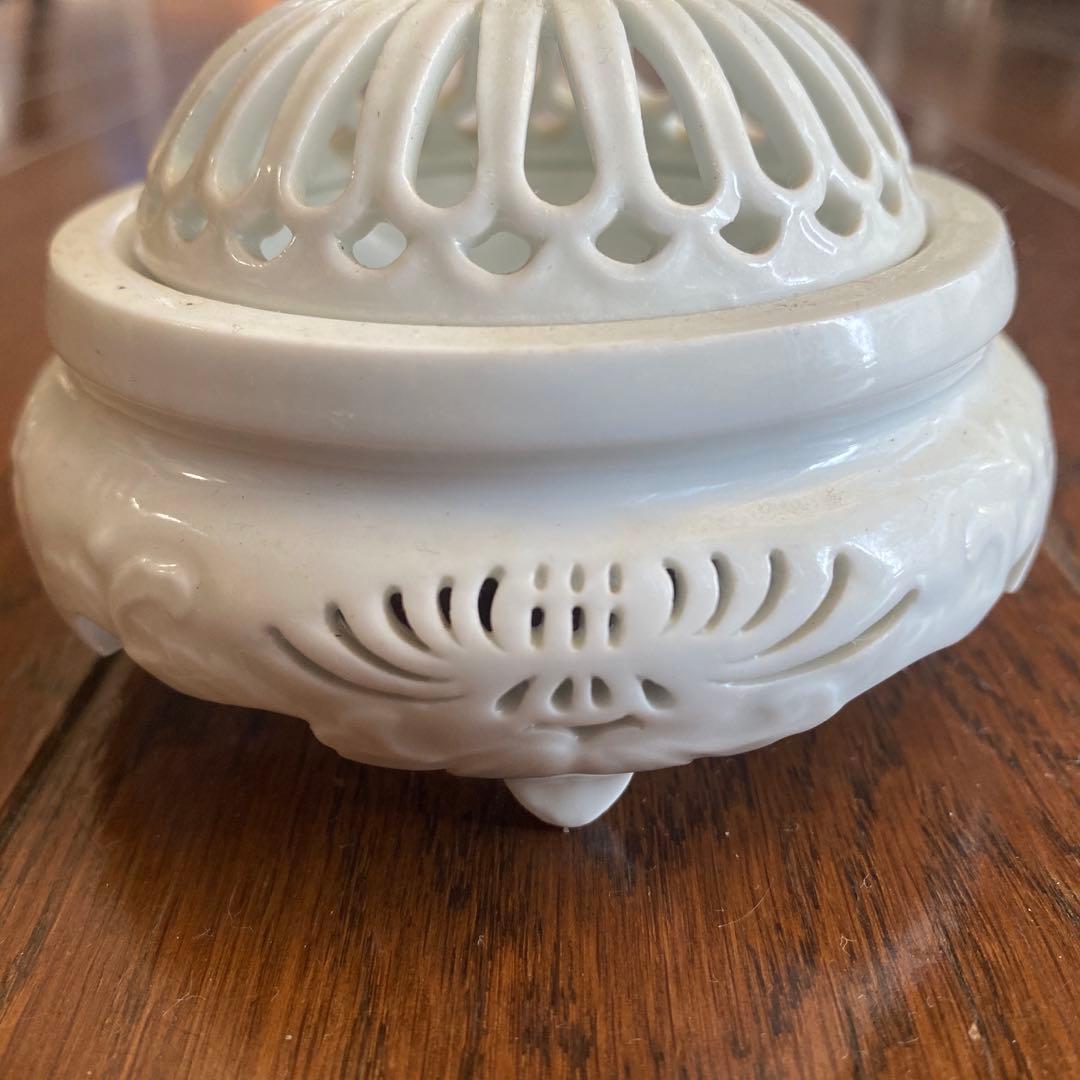 香炉 杉原一壺 有田焼 透かし 唐草 白磁 三脚香炉 初釜茶道具 茶道