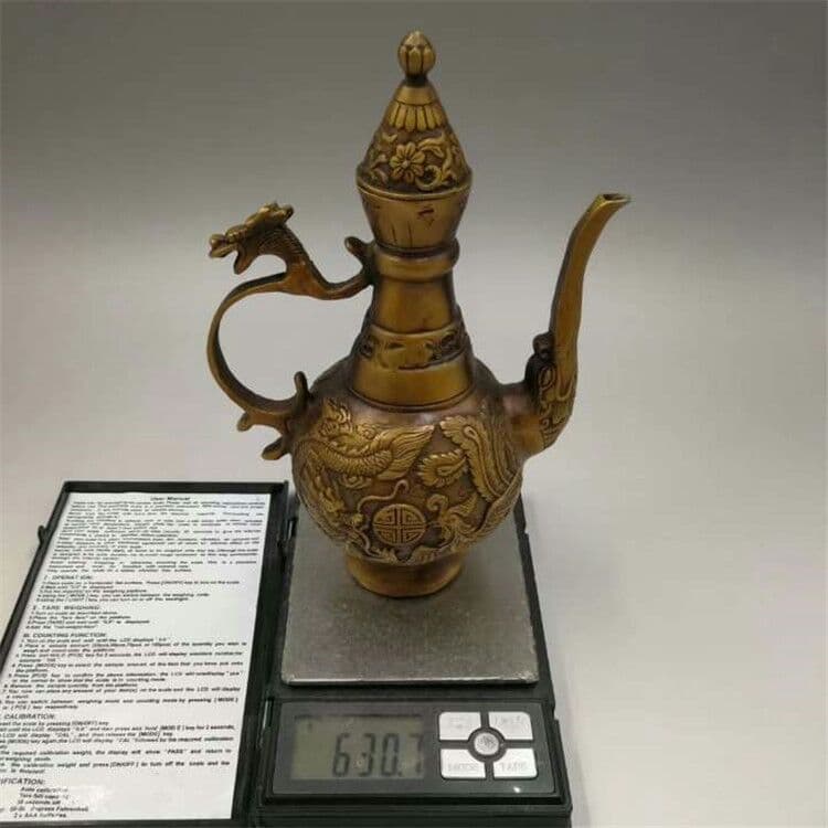 古い銅器工芸品龍鳳吉祥徳利置物  家庭銅器置物