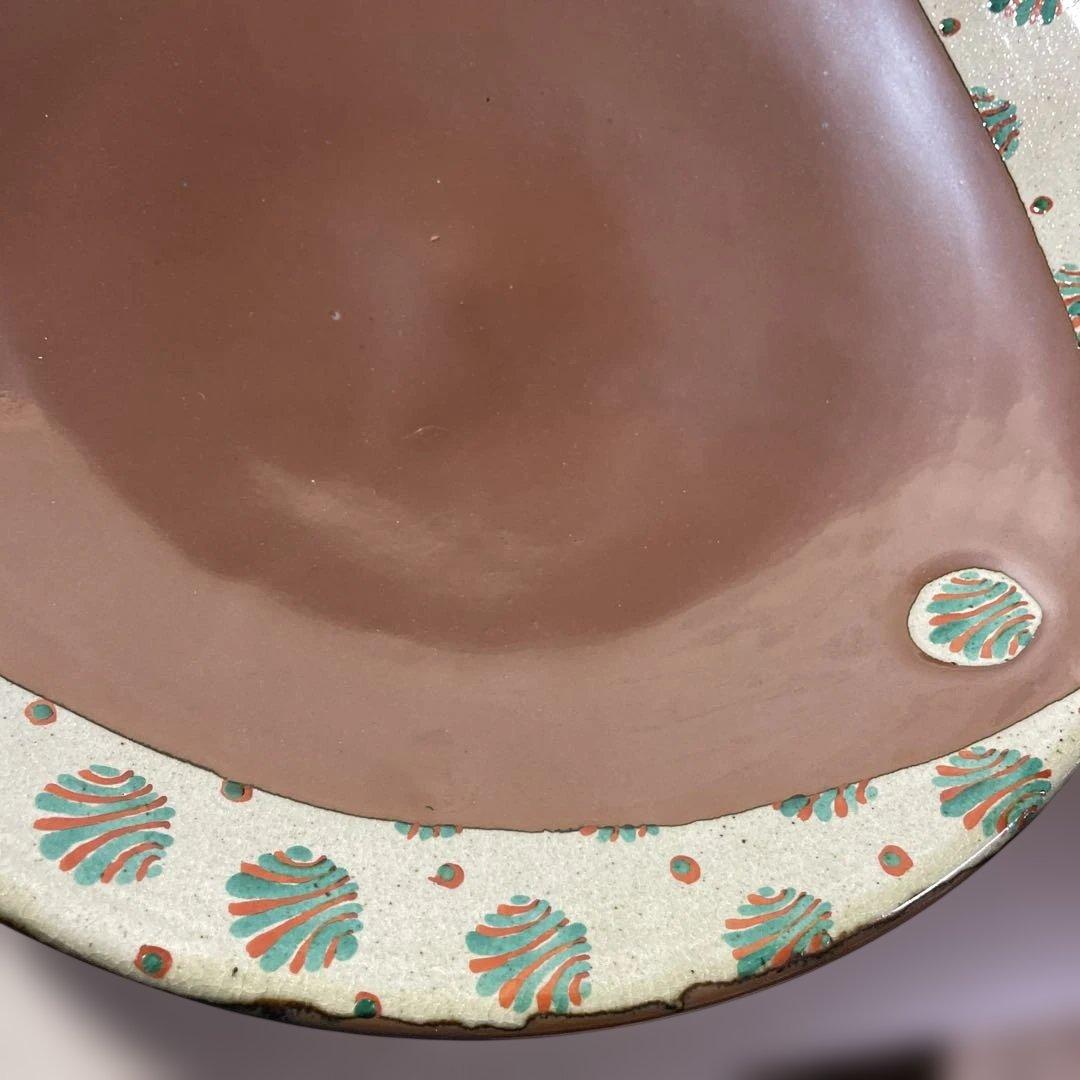 濱田友緒　柿釉赤絵大皿　共箱