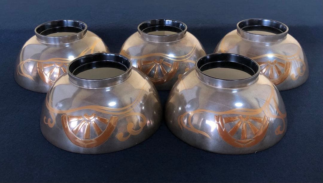 《R》輪島塗 銀地源氏車蒔絵 煮物椀5客 木製漆器 木箱 251204お3