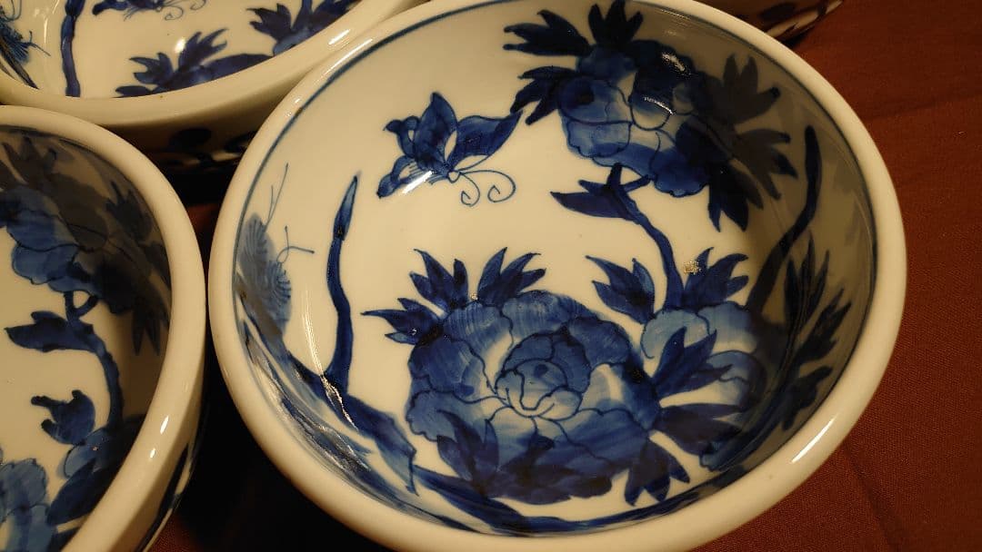 古伊万里　伊万里　なます皿　厚手　蝶の図　華の図　アンティーク伊万里　５客