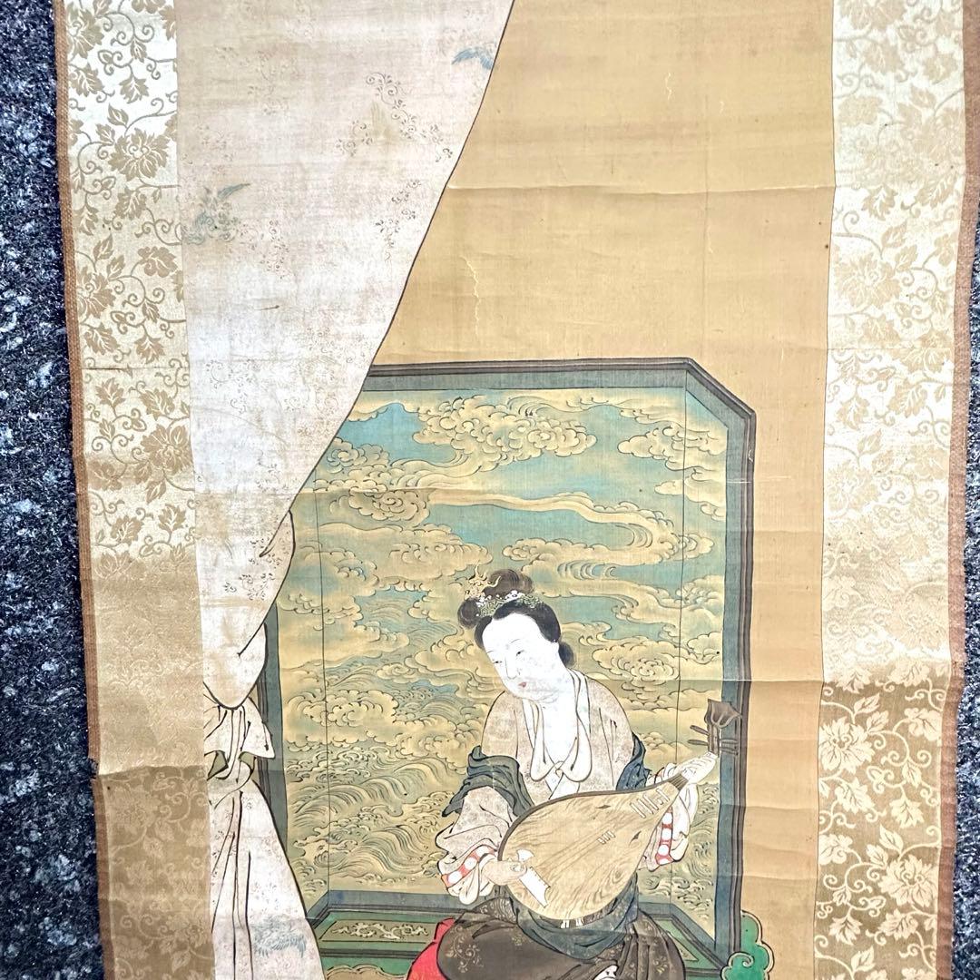 2108様感謝‼️真作　妙なる音色‼️狩野渓雲来信「琵琶仙女」掛け軸　美人画落款署名