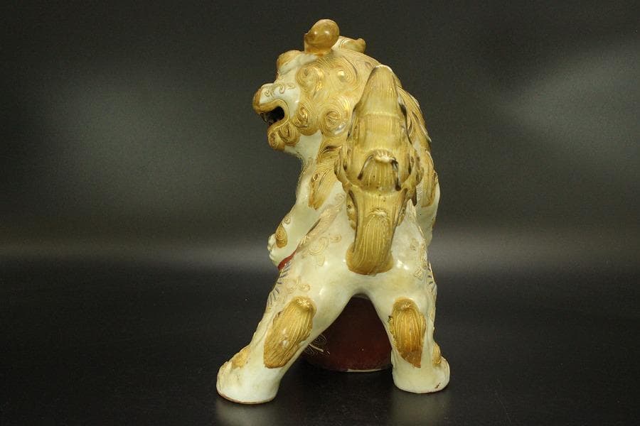 九谷 金彩 獅子 置物 時代物(A688)