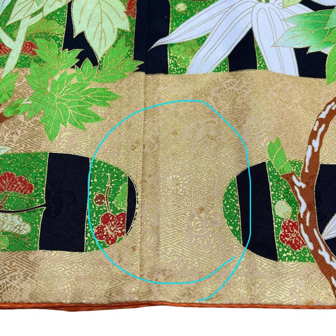 (う10) 竹縞に咲く艶牡丹 大正浪漫な雰囲気を漂わすアンティーク振袖⑤点セット