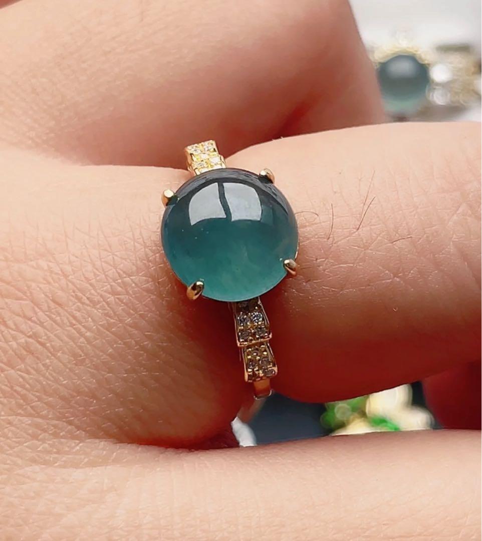 纯天然A貨高冰種ジェダイト本翡翠リンク S 925製、円形美しい湖水色ブルー