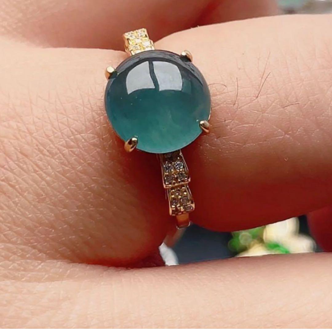 纯天然A貨高冰種ジェダイト本翡翠リンク S 925製、円形美しい湖水色ブルー