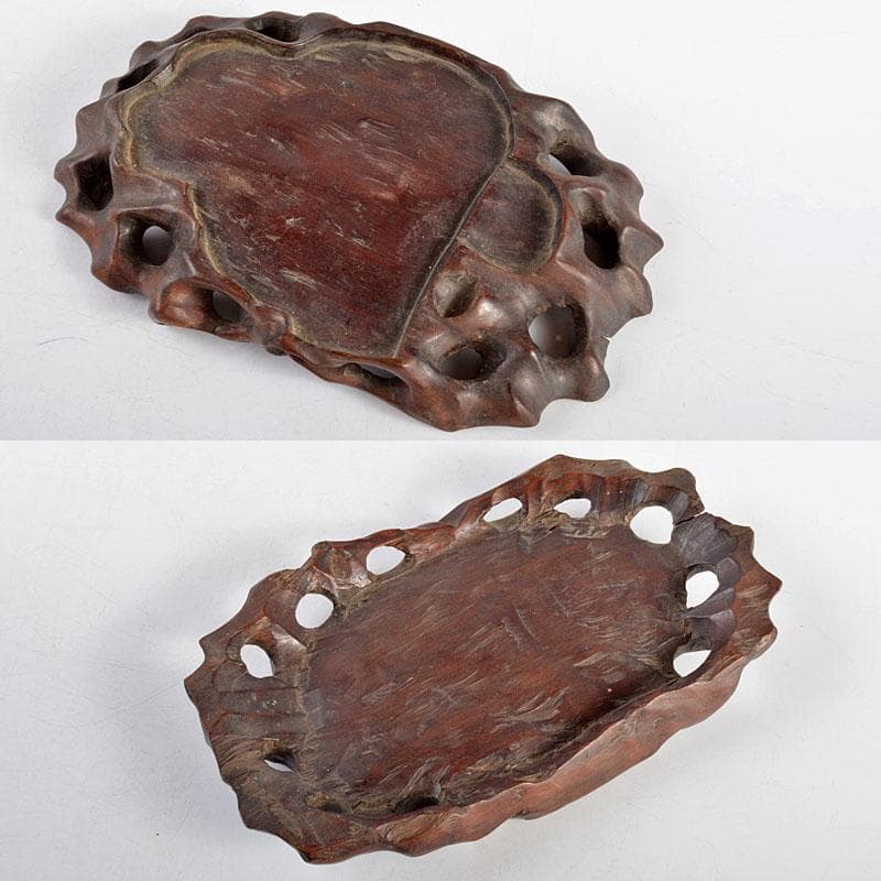 中国　唐木黄楊木 彫刻　達磨像　人物像　置物　台付　H　R4819