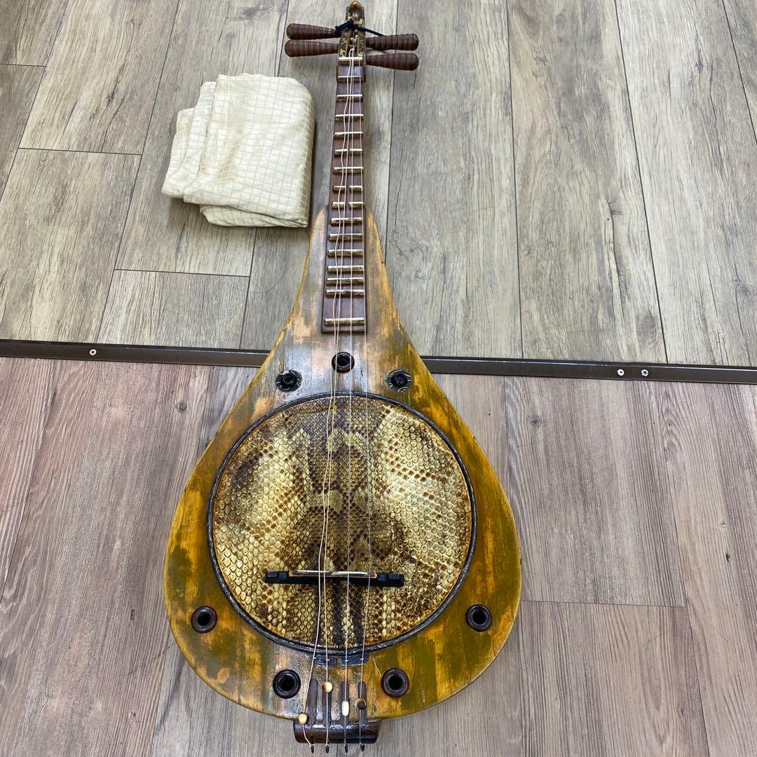 中国美術　木製　四弦秦琴　袋付　106㎝　東な7-1208