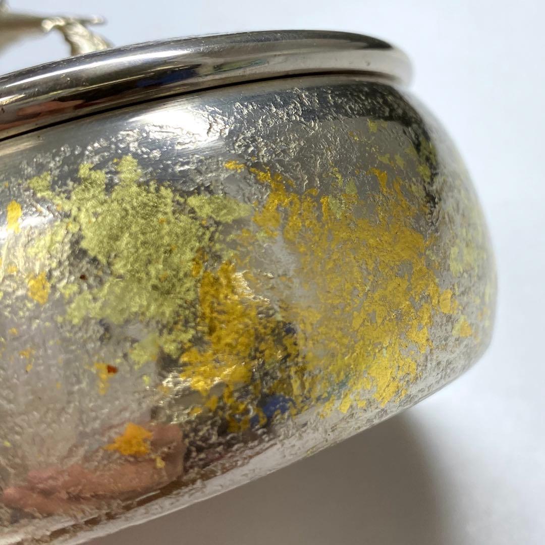 純銀刻印　宮田亮平　南鐐金彩イルカ小箱　共箱　293g/口径8.5㎝