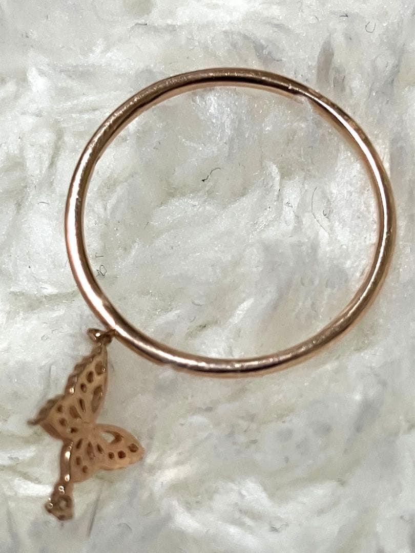 14号　k10 リング　指輪　蝶　バタフライ　ピンク　金10