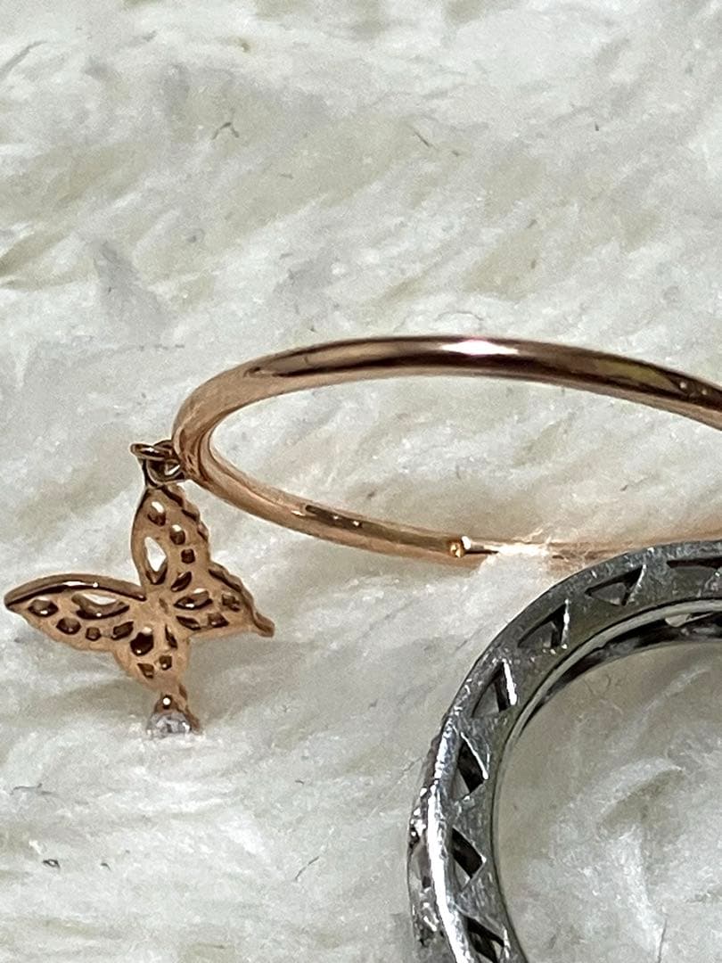 14号　k10 リング　指輪　蝶　バタフライ　ピンク　金10