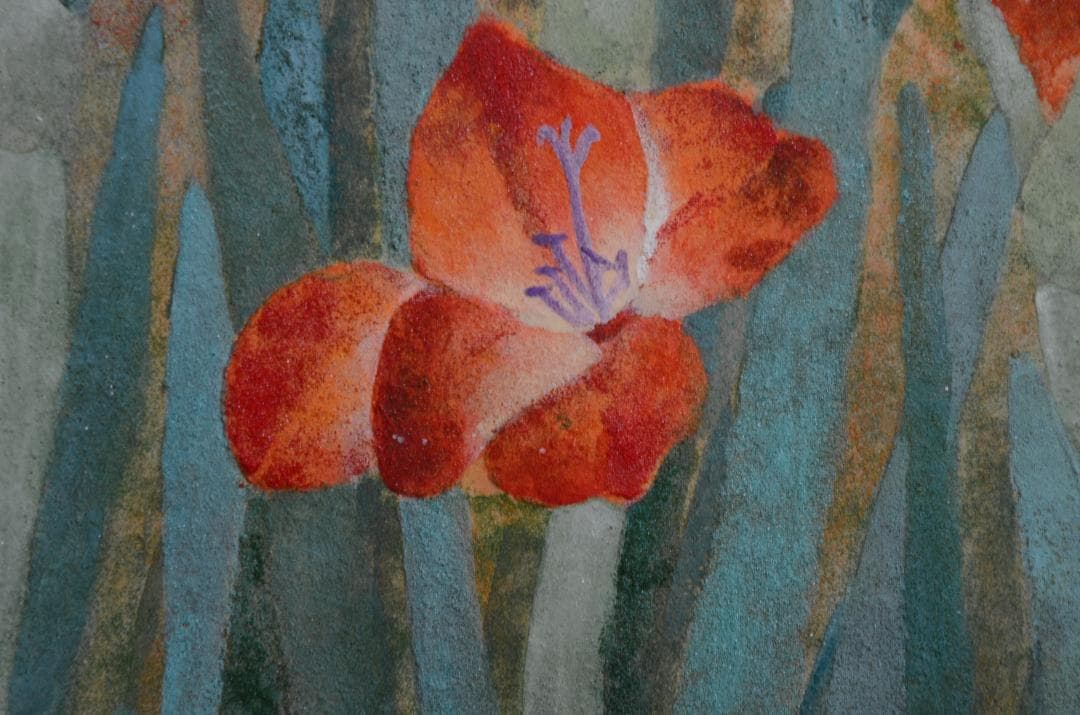 【「グラジオラス」 岩絵の具 額入り】東山魁夷の流派