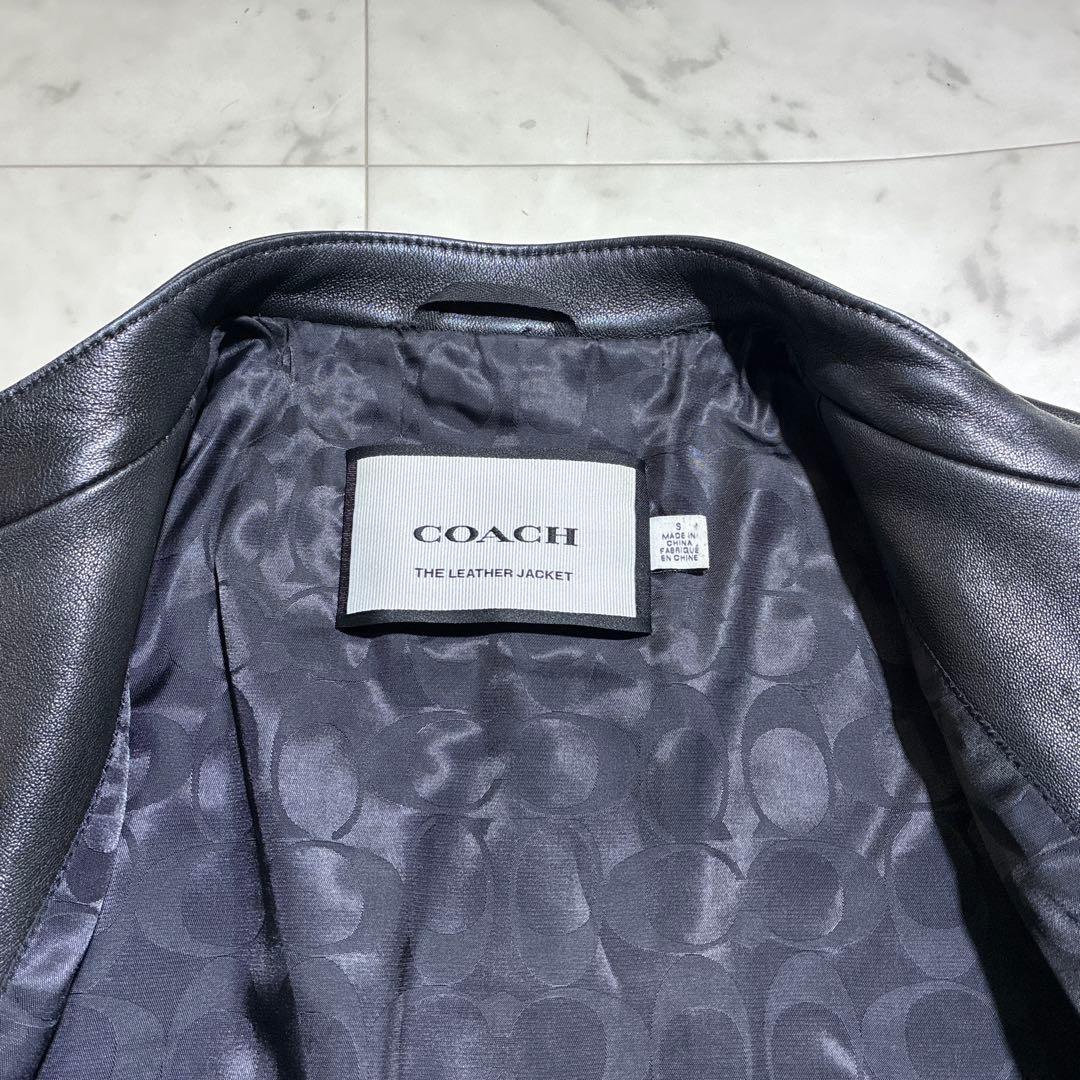 未使用級　COACH ライダースジャケット　ラムレザー　シグネチャー　黒　ロゴ