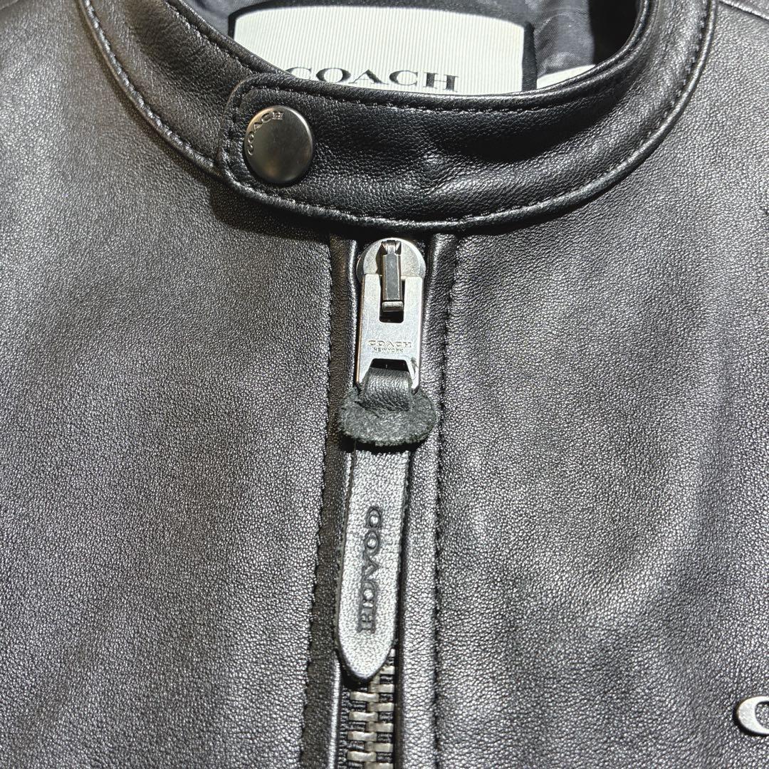 未使用級　COACH ライダースジャケット　ラムレザー　シグネチャー　黒　ロゴ