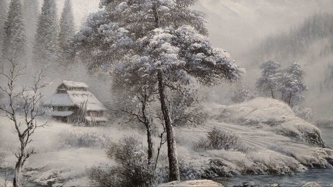 人見友紀　伝説の逃亡画家　雪景色　油彩　油絵　風景画　12号