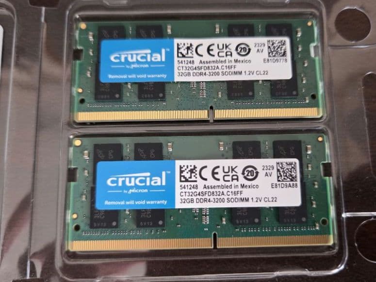 Crucial DDR4-3200 64GBセット SODIMMメモリ