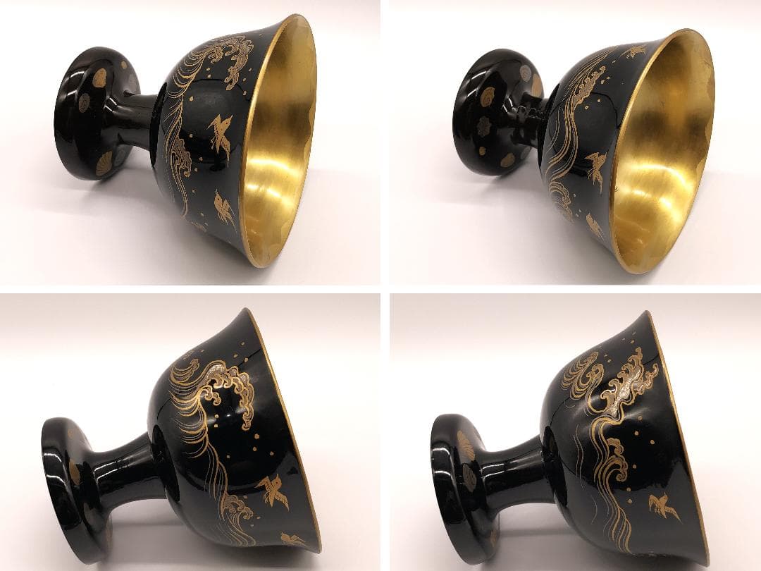 【 里帰り杯洗 】　金魚図　２客対　明治漆器