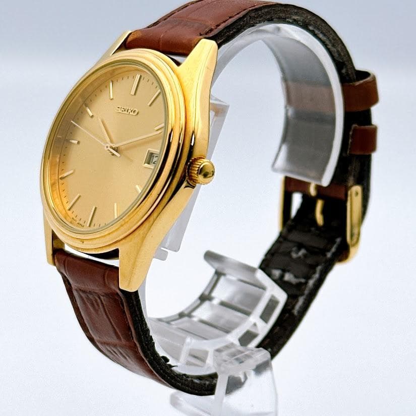 セイコー クォーツ デイト ヴィンテージ ゴールド メンズ腕時計 動作良好