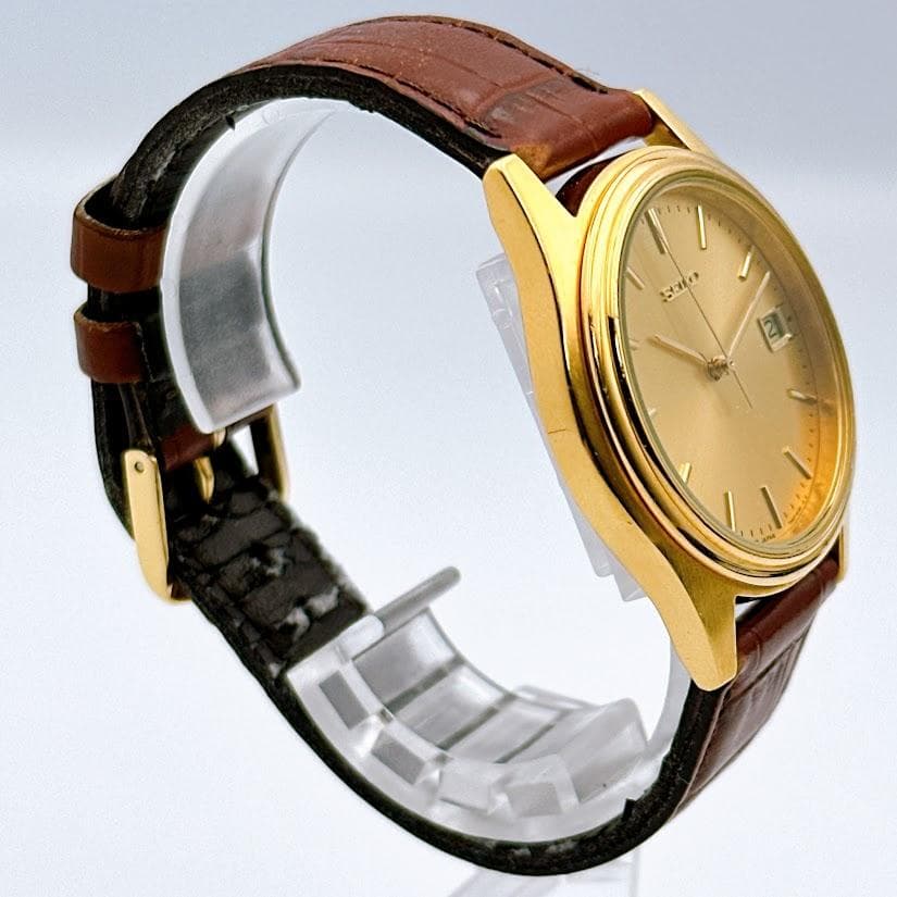 セイコー クォーツ デイト ヴィンテージ ゴールド メンズ腕時計 動作良好