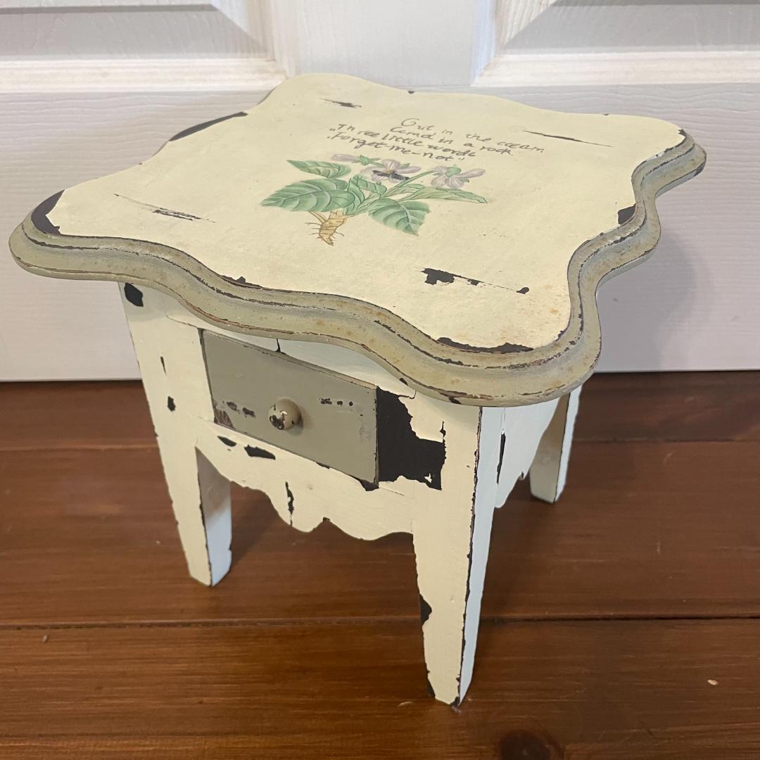 イギリスアンティーク 忘れな草 引き出し付小型テーブル 台