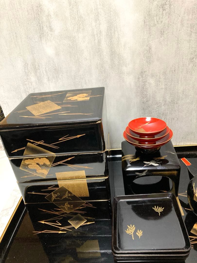 【貴重】重箱 四段重 お屠蘇 御膳セット 塗り 漆器