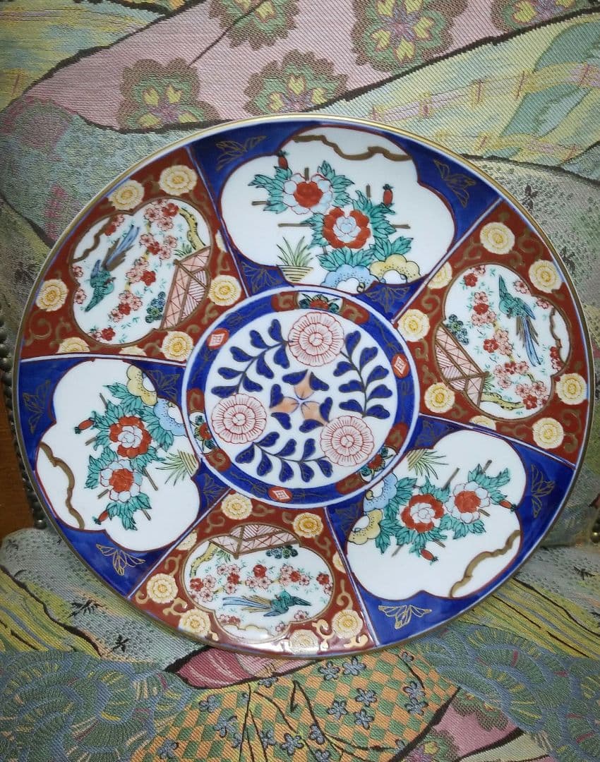 金襴手　古伊万里　有田焼　秀峰作　陶印いり直径31おおざら