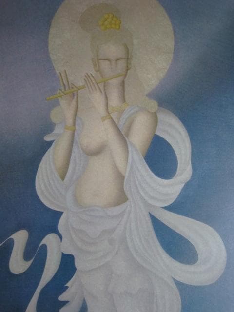 東郷青児、笛、希少な大判額装用画集より、状態良好、インテリア、巨匠、美人、天女