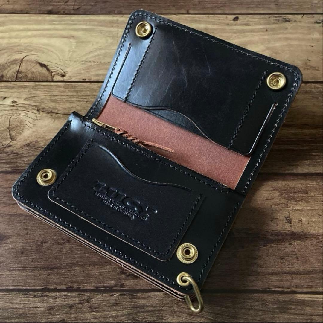 【蟹江孝幸】ミドルトラッカーウォレット 茶芯ブラック【お札を折らずに収納】