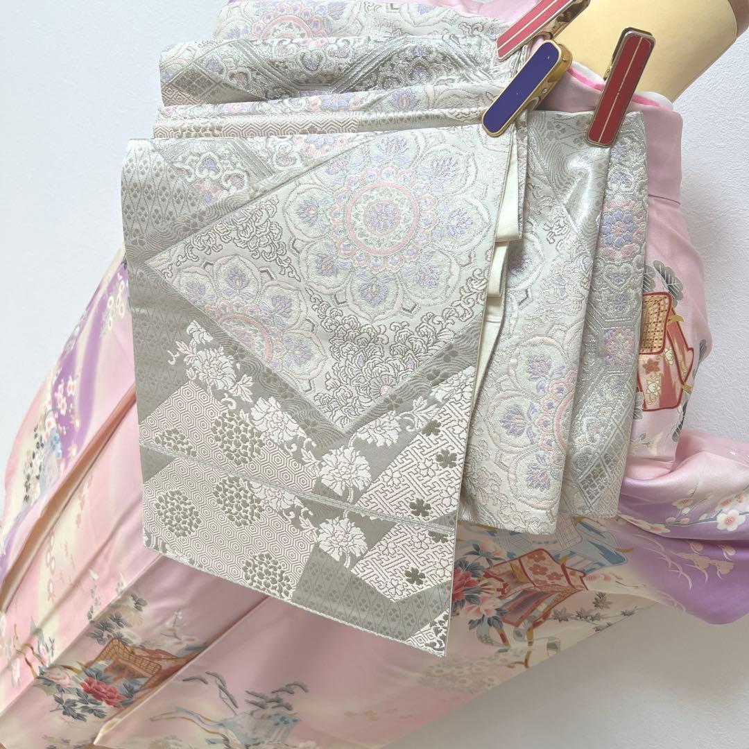 392 振袖フルセット 正絹 薄桃 薄紫 白 ピンク ラベンダー 金彩 暈し染め