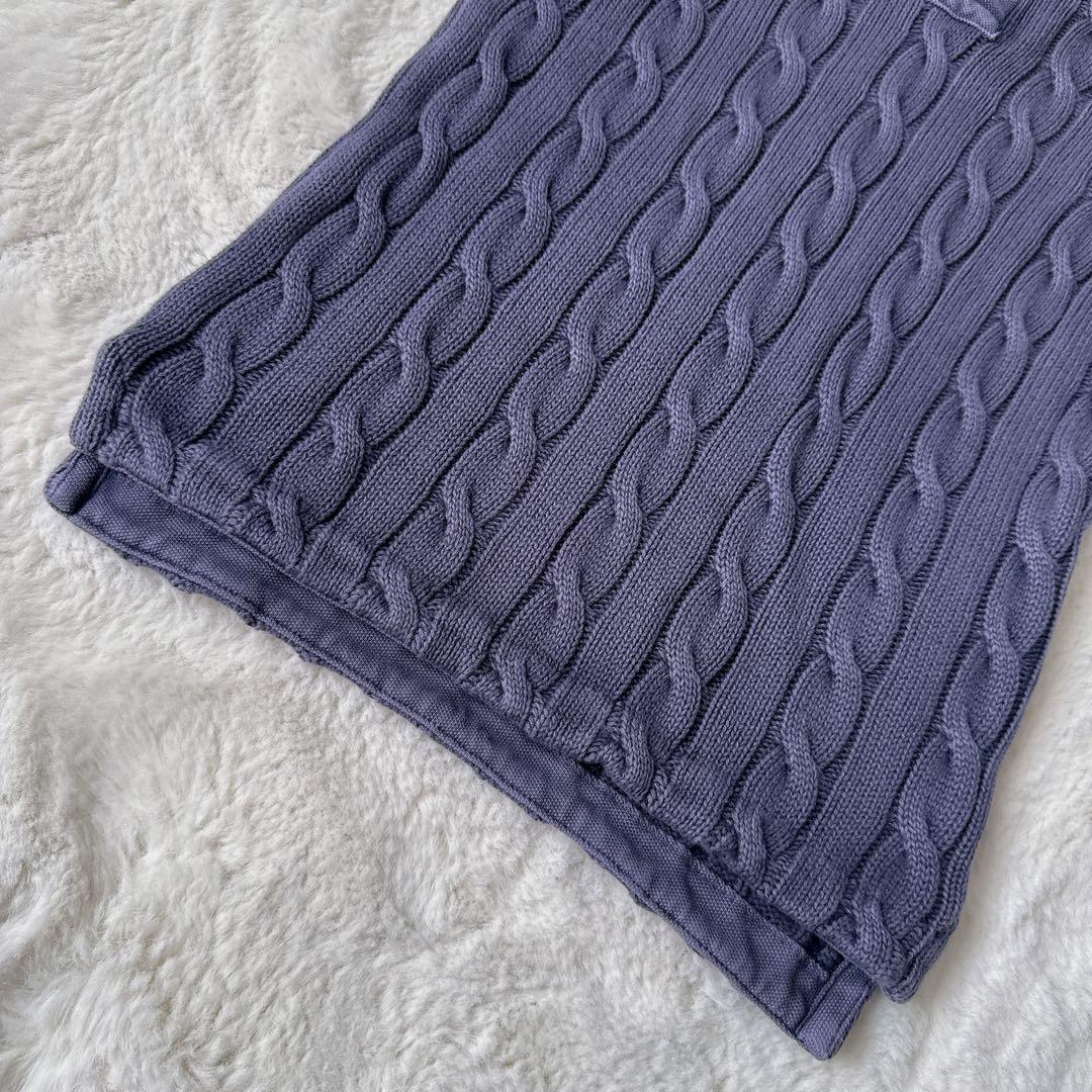 美品　ポロラルフローレン　ケーブルニット ポロシャツ　XS ネイビー　洗濯