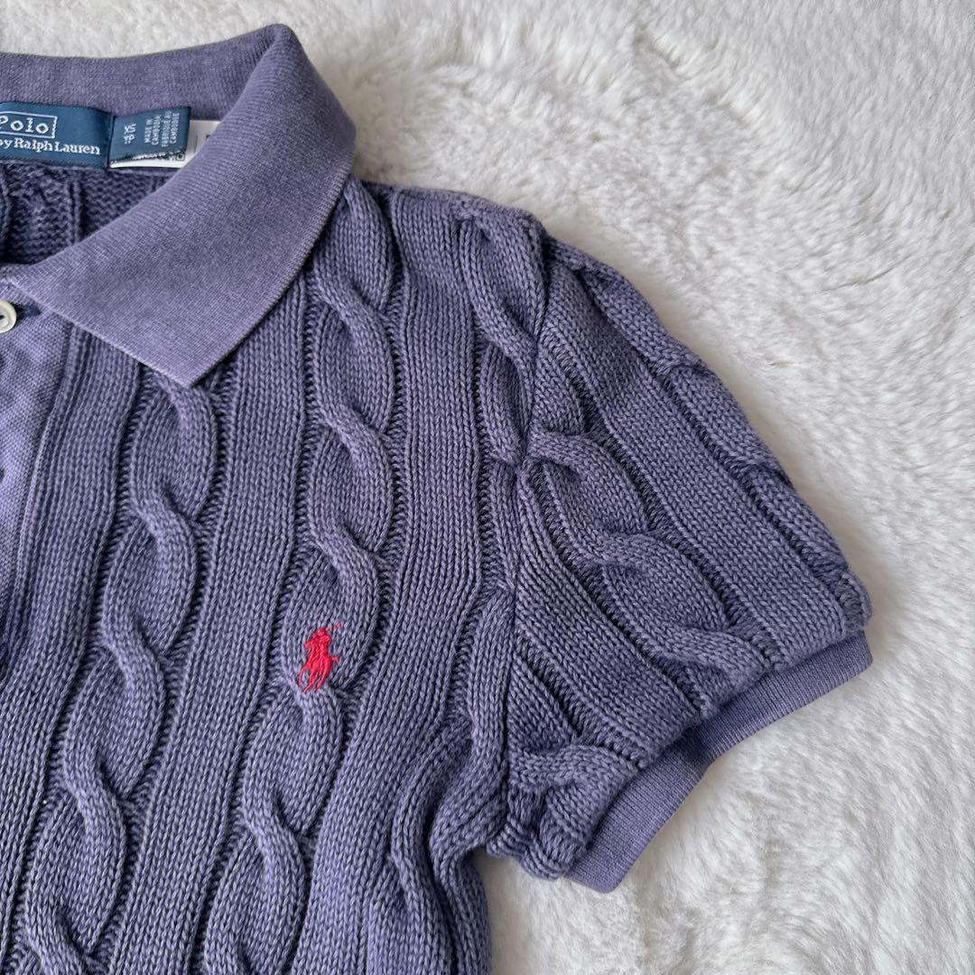 美品　ポロラルフローレン　ケーブルニット ポロシャツ　XS ネイビー　洗濯