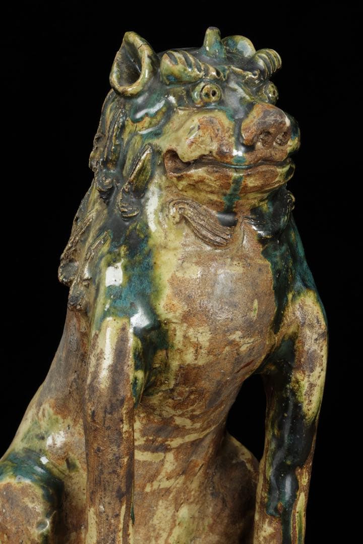 江戸期名陶 【加藤春岱】 瀬戸焼 特大狛犬 阿吽 一対 桐箱 獅子 古美術 骨董