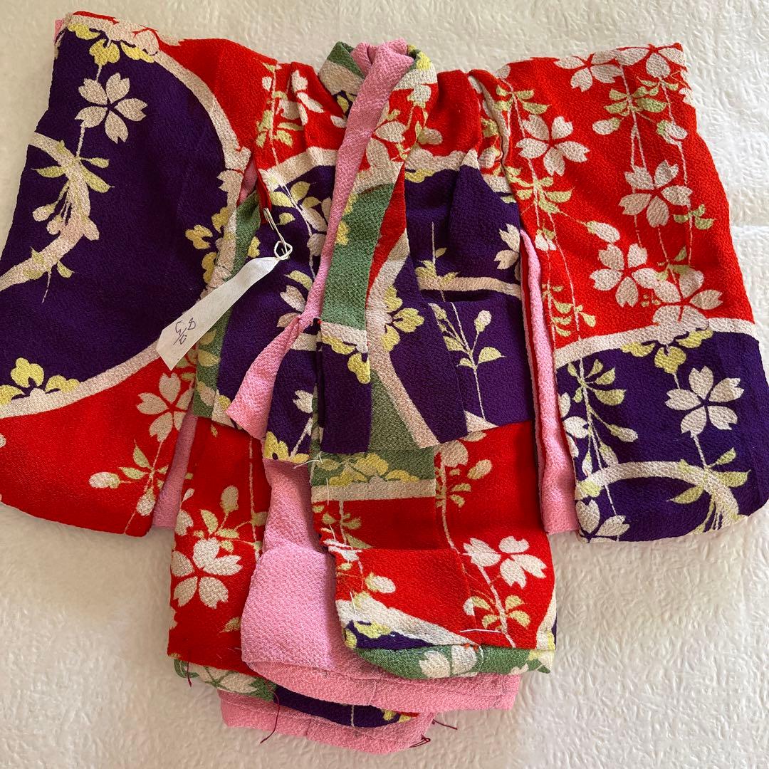 人形の着物　8号　二枚重ね　古布ちりめん③ 桜