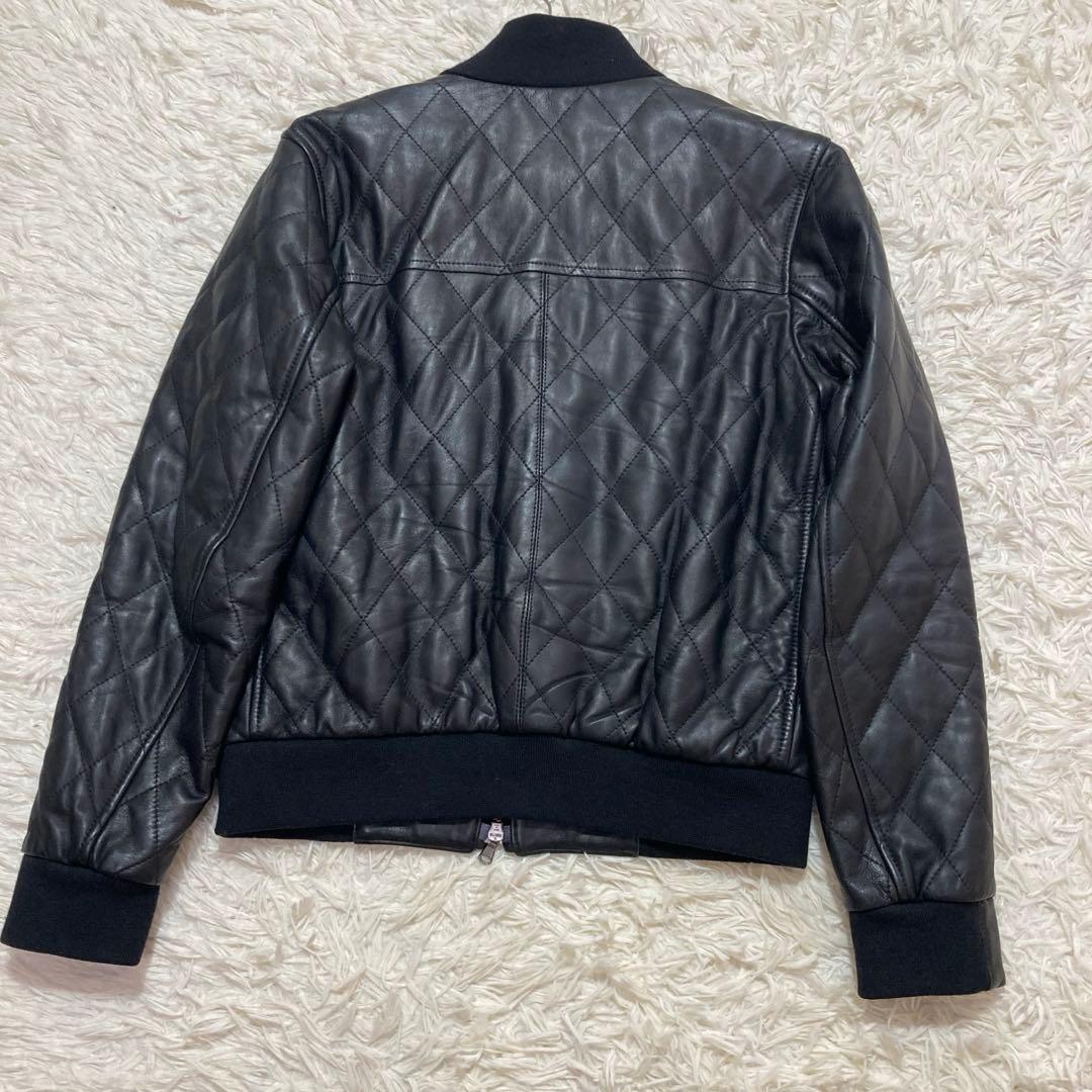 極美品　EMMETI ライダースジャケット　シングル　羊革　キルティング　46