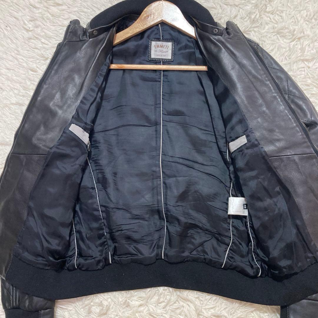 極美品　EMMETI ライダースジャケット　シングル　羊革　キルティング　46