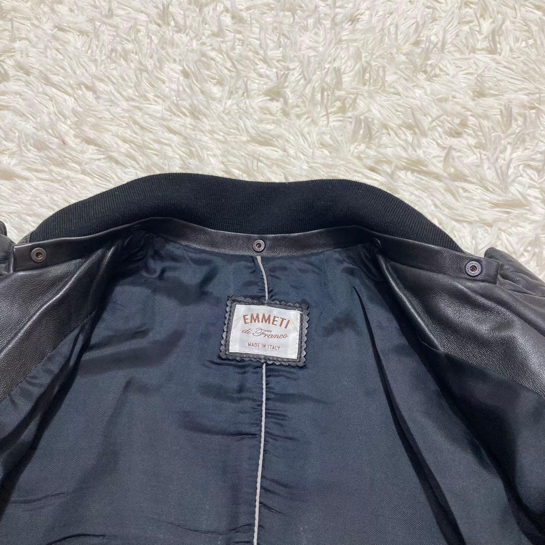 極美品　EMMETI ライダースジャケット　シングル　羊革　キルティング　46