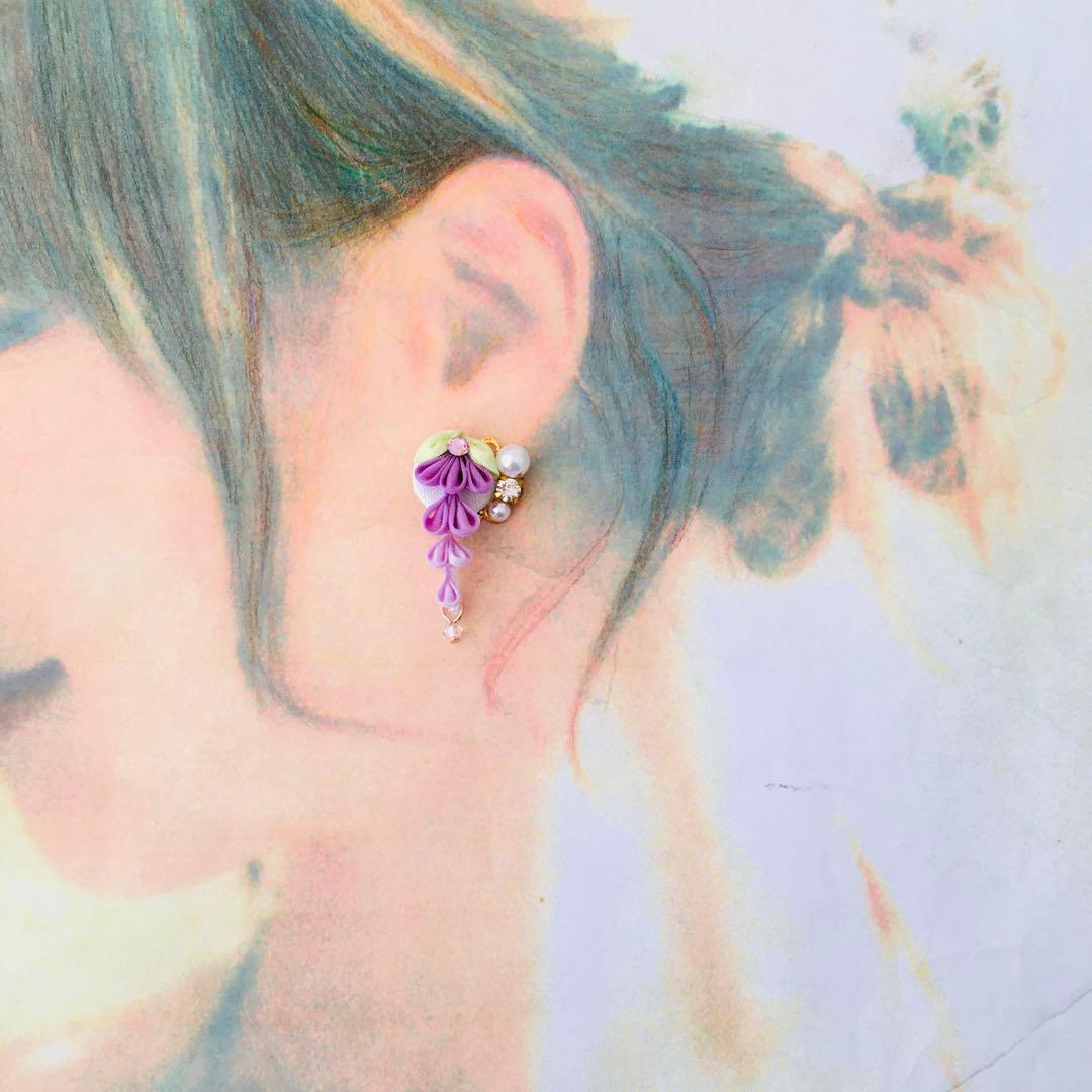 no.660 藤ビジューピアス　イヤリング　和風　成人式　着物　紫