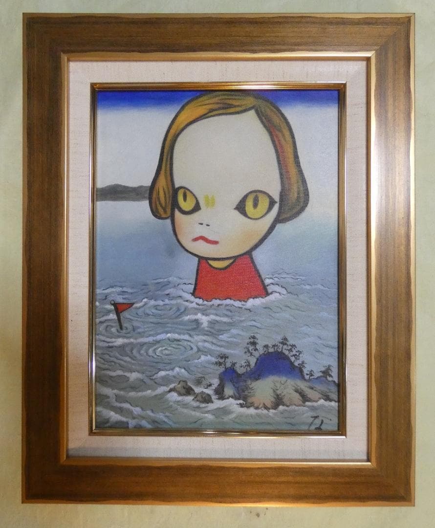 油彩画 奈良美智 「風景、人物」サイン F4 額装済み 肉筆手描き