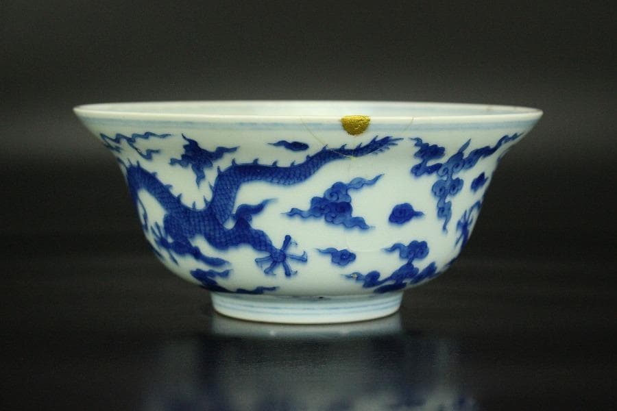 中国美術 青花 龍紋 碗 乾隆年製 φ17cm(SSN5)