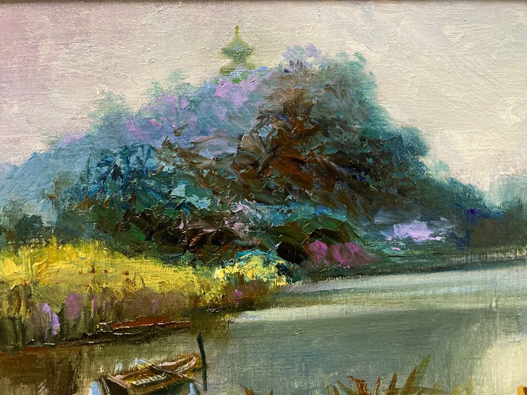 油彩 油絵 【杉山青樹路 】 「横浜本牧 三溪園」 「美術年鑑」掲載作家 F4