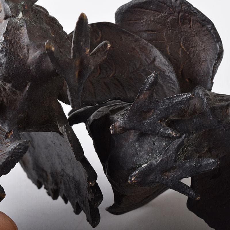 中国　古銅　鳥　置物　一對　C　7581