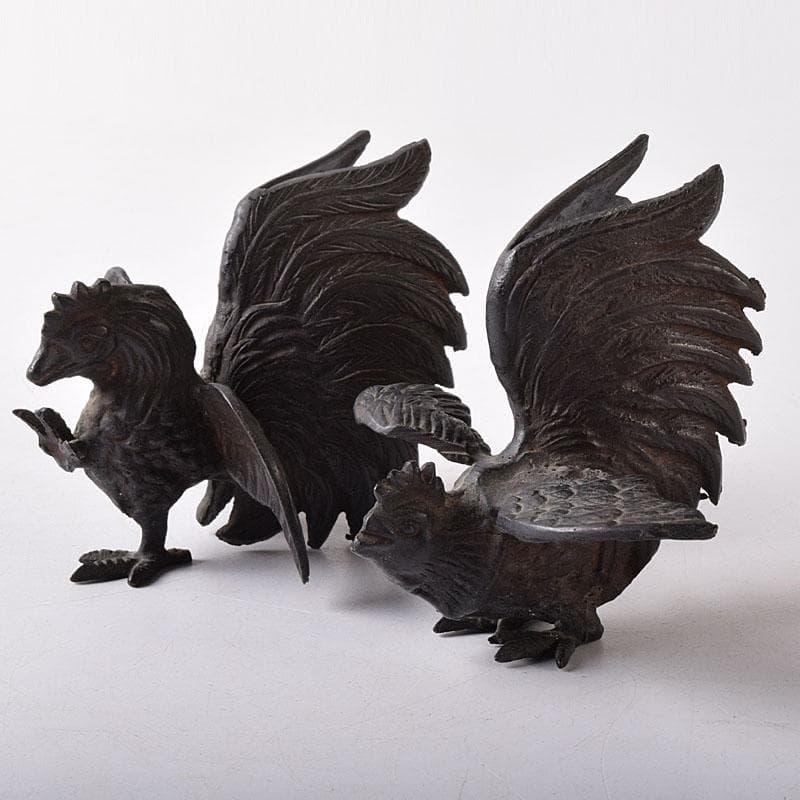 中国　古銅　鳥　置物　一對　C　7581